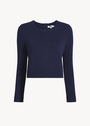 UNA Lab Claire chunky merino wool crewneck sweater in Navy, front view.
