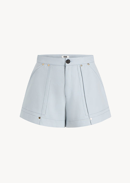 UNA Lab Marley basketweave cotton twill short in Light Blue, front view.