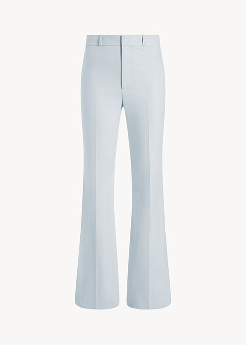UNA Lab Austin high-rise flared cotton basketweave trouser in Light Blue, front view.