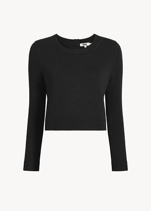 UNA Lab Claire chunky merino wool crewneck sweater in Black, front view.