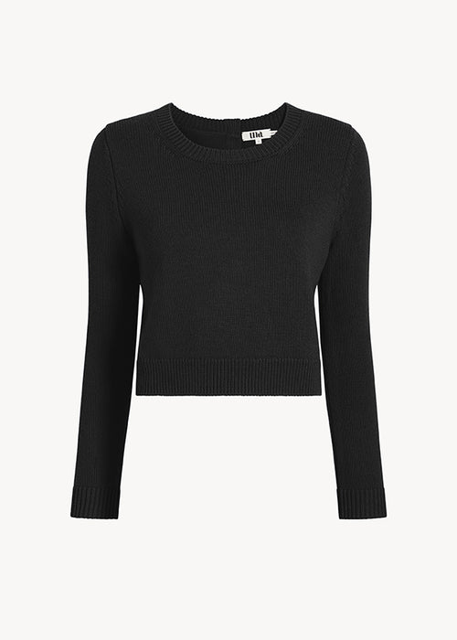 UNA Lab Claire chunky merino wool crewneck sweater in Black, front view.