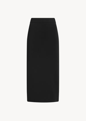 UNA Lab Lola fitted viscose knit midi skirt in Black, front view.