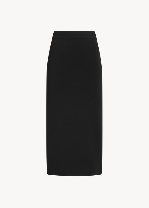 UNA Lab Lola fitted viscose knit midi skirt in Black, front view.
