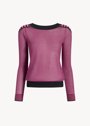 UNA Lab Carly striped super-dry cotton crewneck in Black/Pink, front view.