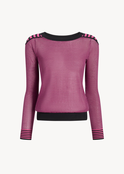 UNA Lab Carly striped super-dry cotton crewneck in Black/Pink, front view.