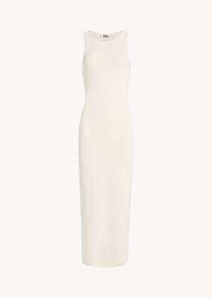 UNA Lab Paloma fitted viscose knit tank dress in Cream, front view.